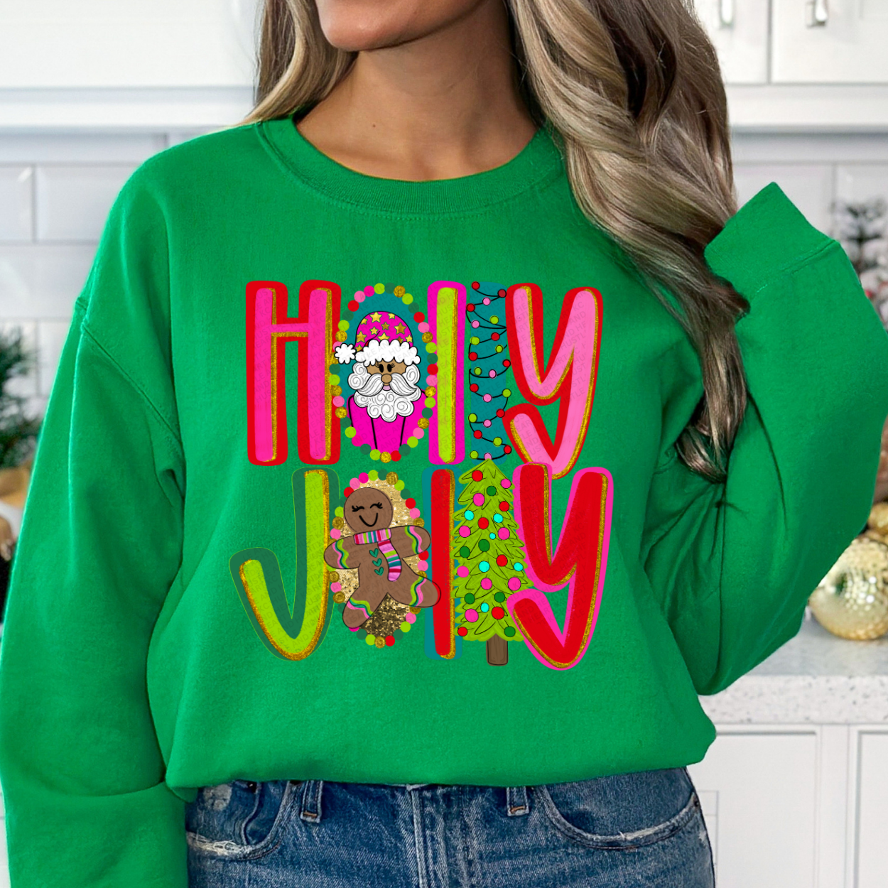 Holly Jolly Christmas Sweatshirt – Cute Santa, Gingerbread & Tree Holiday Crewneck