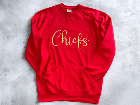 Sparkly Gold Puff Chiefs Script