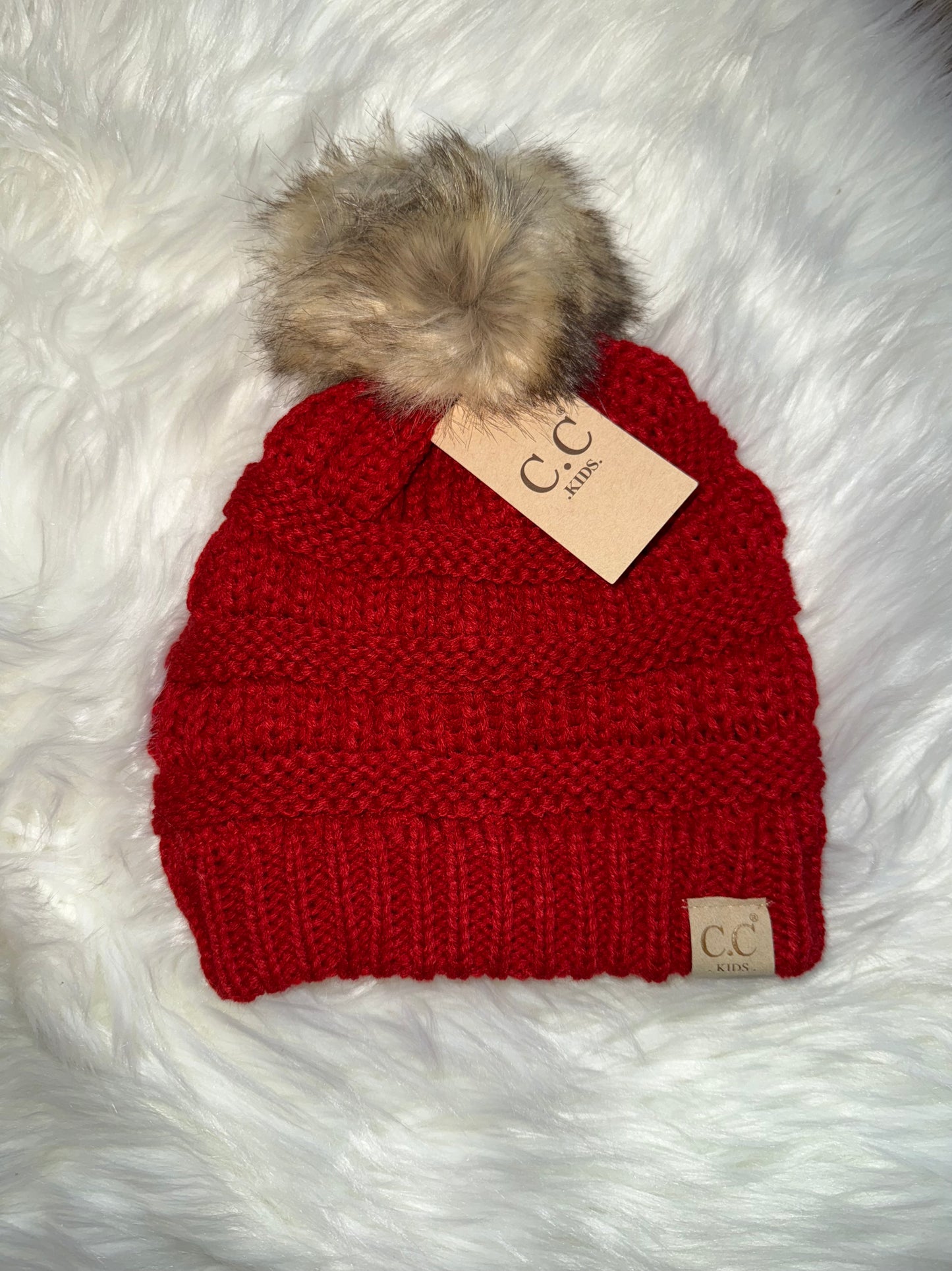 Kids Fur Pom Beanie