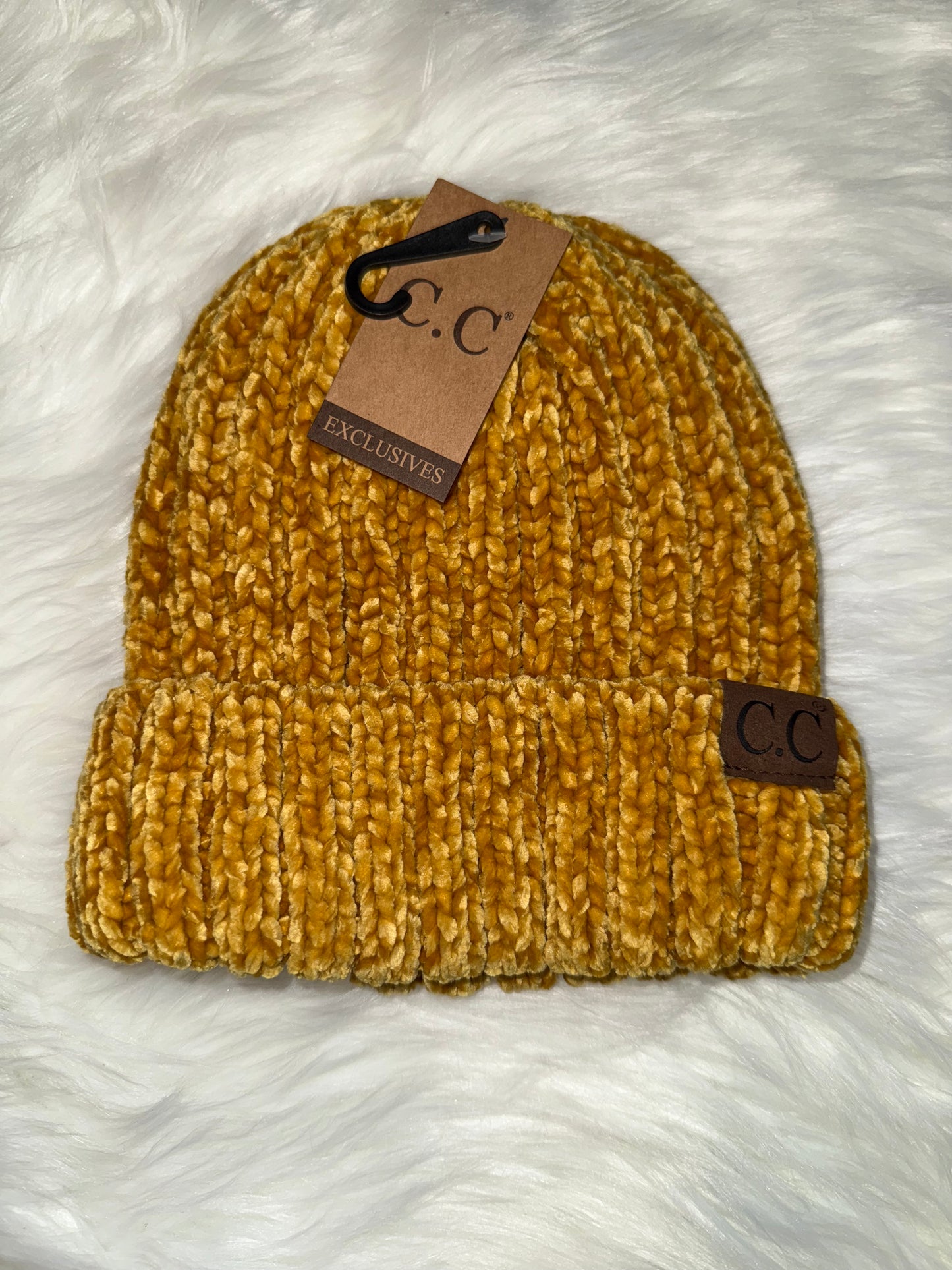 Solid Ribbed Chenille CC Beanie