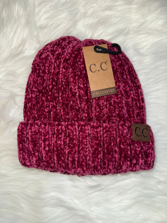 Solid Ribbed Chenille CC Beanie