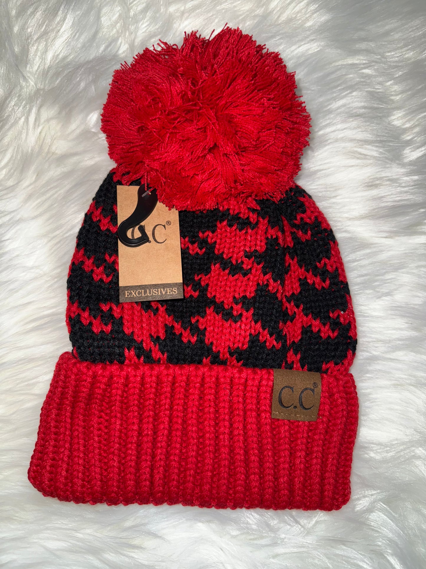 Houndstooth Pom Beanie