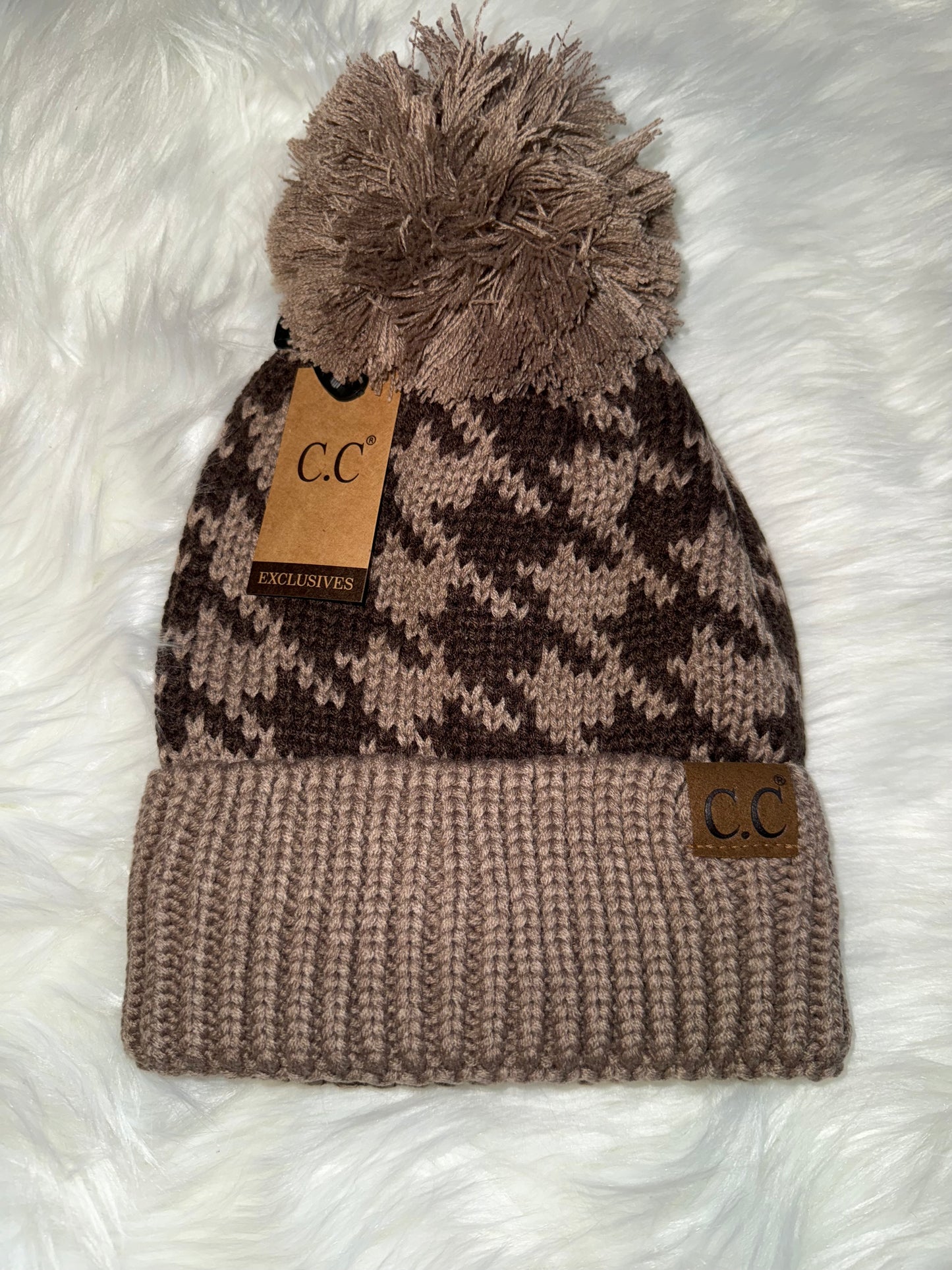 Houndstooth Pom Beanie