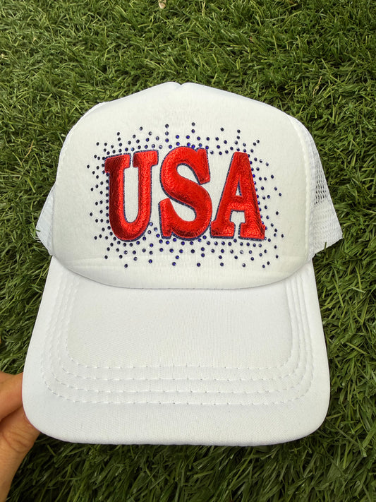 USA Rhinestone Trucker Hat
