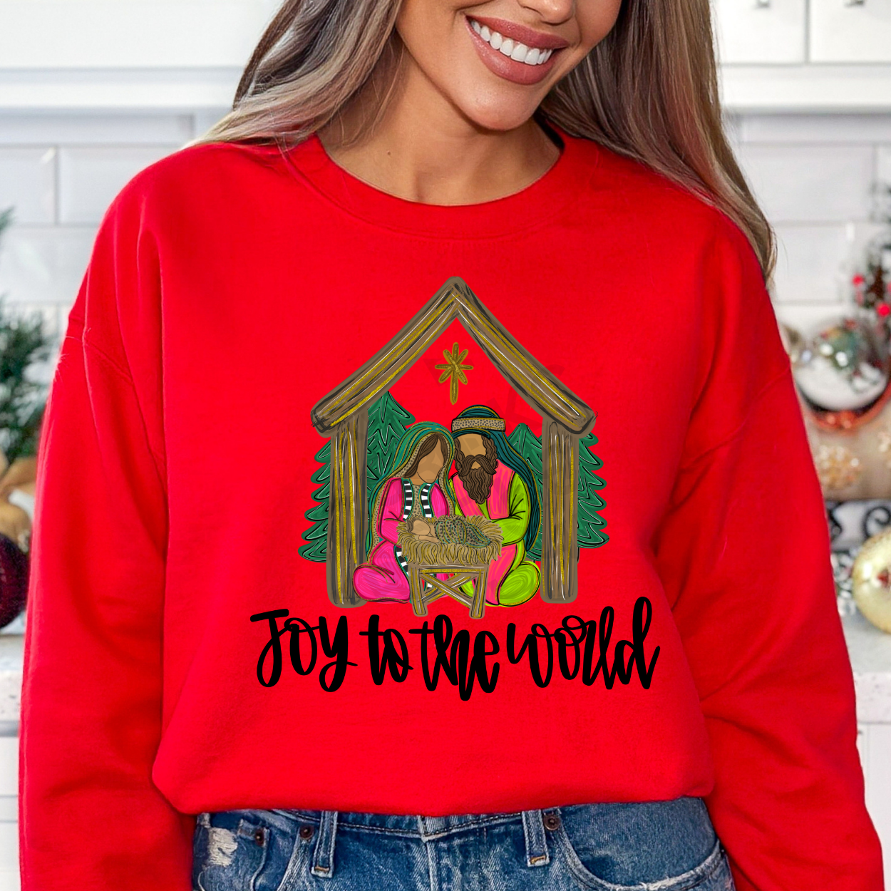 Joy to the World Nativity Sweatshirt – Christian Christmas Crewneck