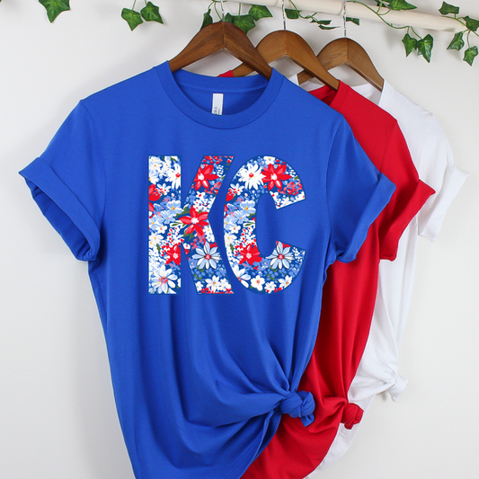 KC Floral Tee - Patriotic Red, White and Blue (Youth)