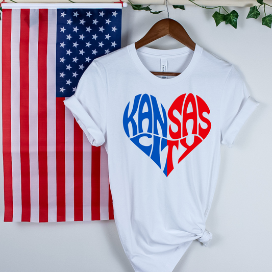 Kansas City Cutout Heart Tee - Patriotic Red, White & Blue