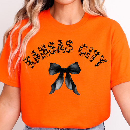 Kansas City Halloween ghost bow shirt in orange
