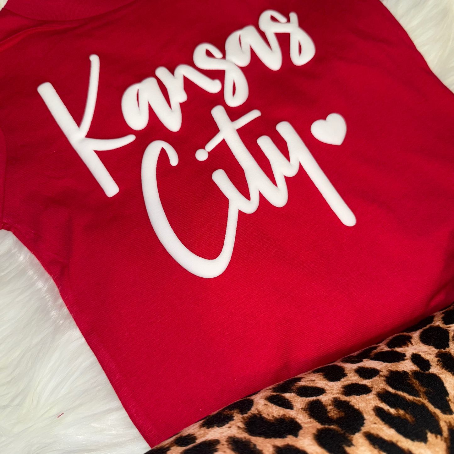 Youth Kansas City White Puff Script T-Shirt – Red Game Day Kids Tee