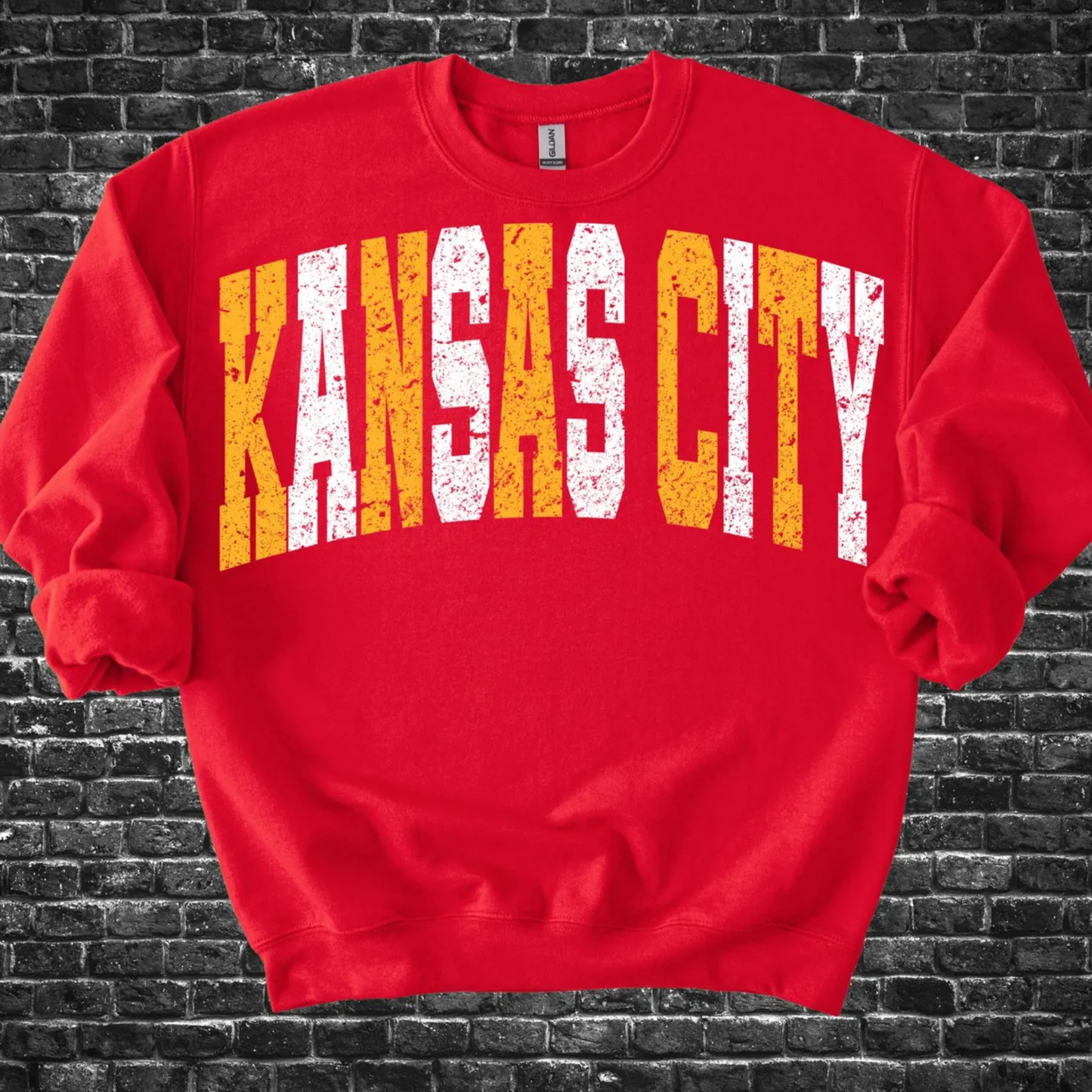 Youth Kansas City Varsity Distressed Oversized - Yellow & White