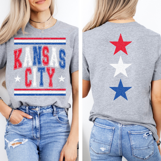 Kansas City Patriotic Tee – Red, White & Blue Stars Graphic (Youth)