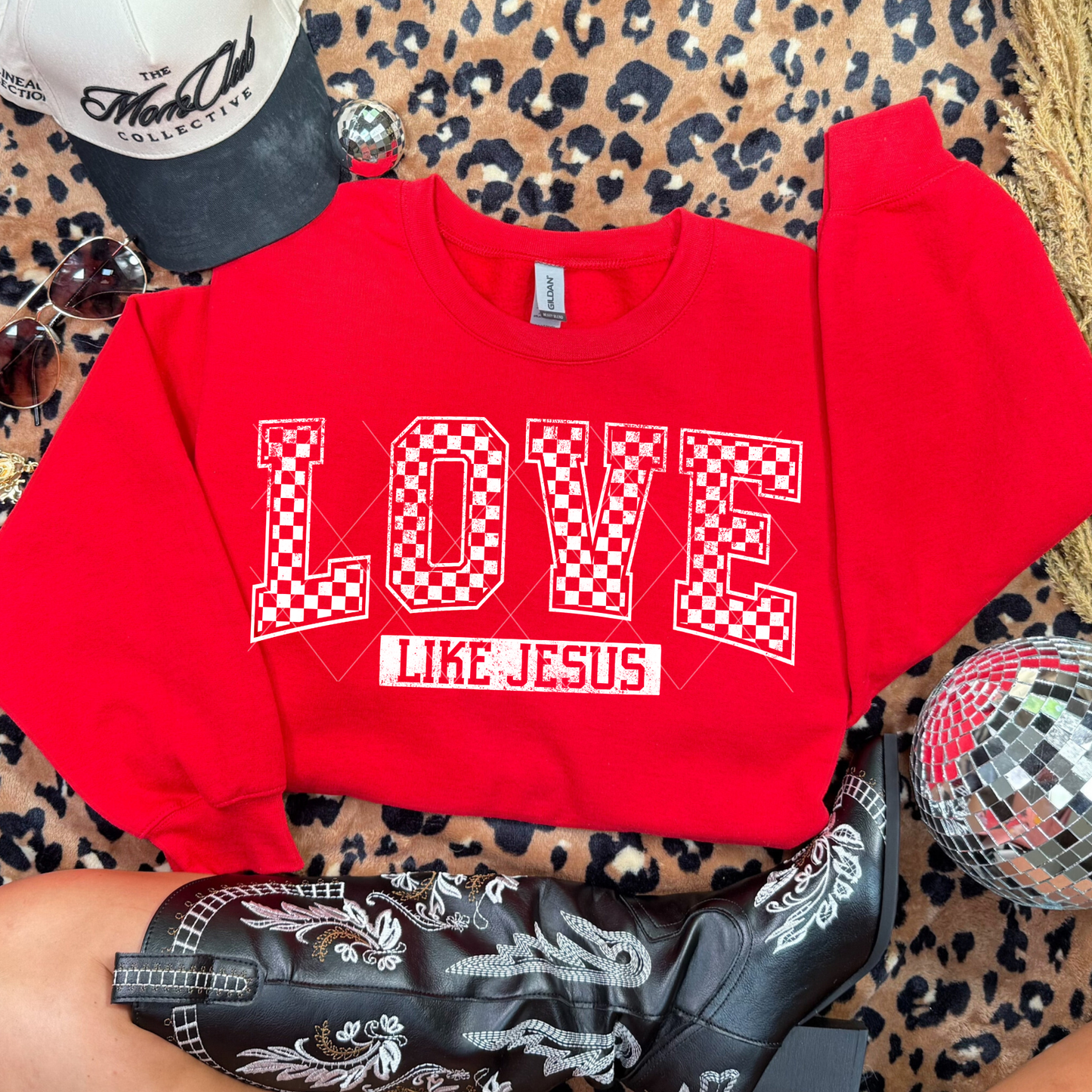 LOVE Like Jesus Checkered Sweatshirt
