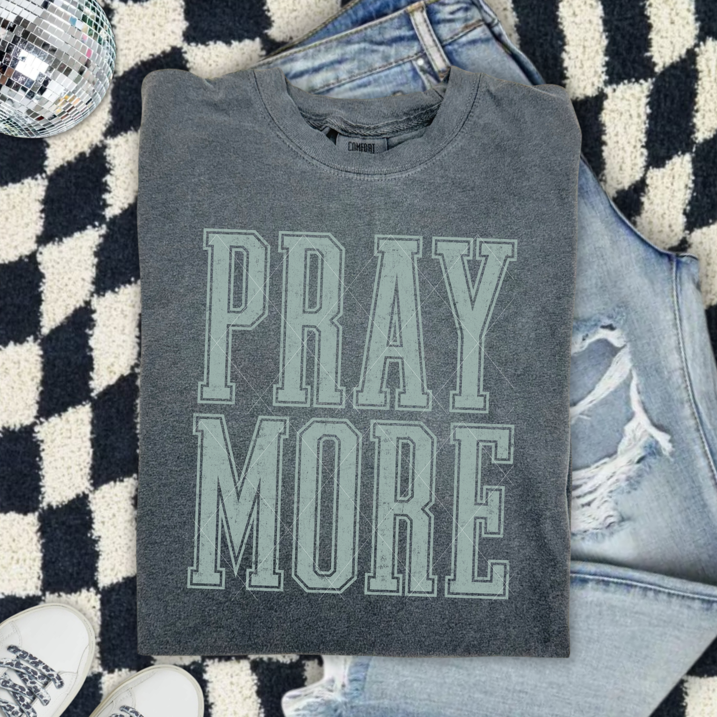 PRAY MORE – Vintage Varsity Christian Sweatshirt