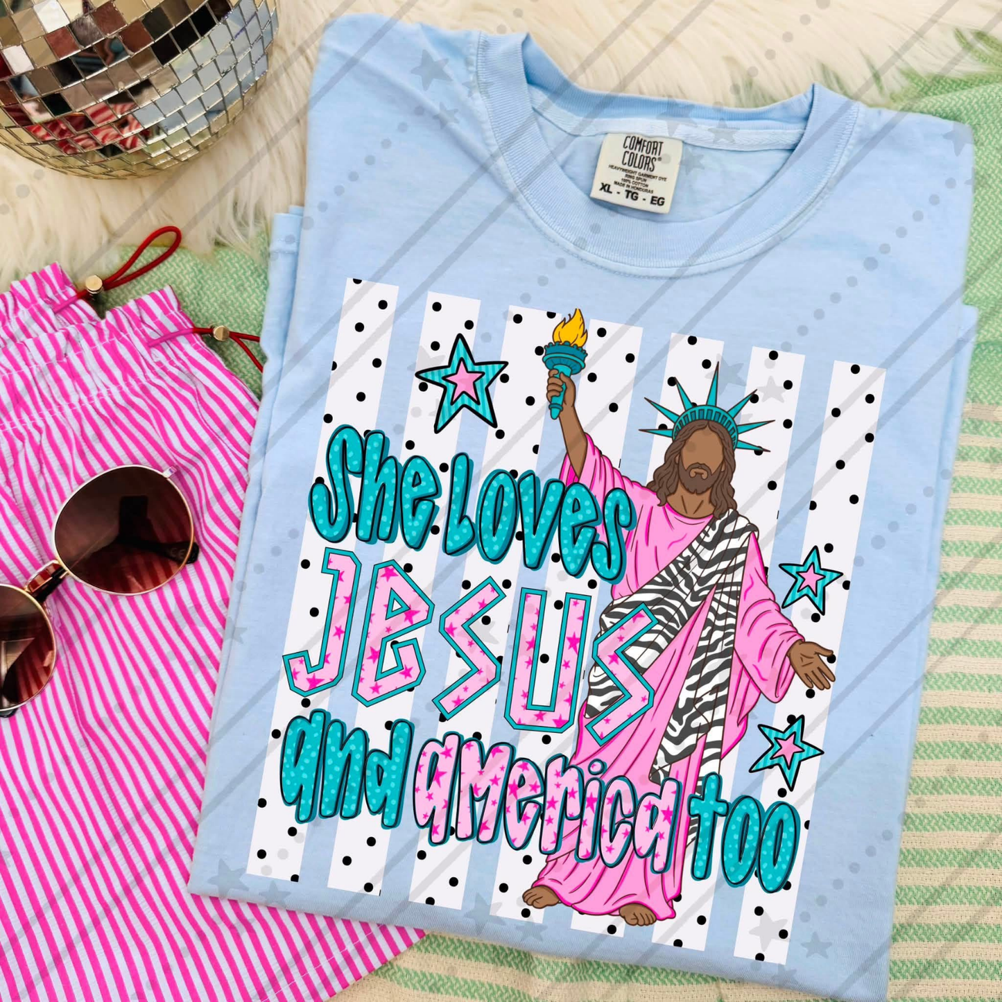 She Loves Jesus and America Too Graphic Tee