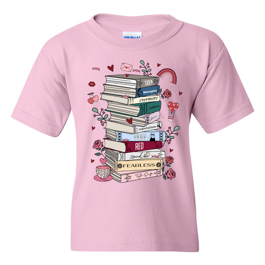 Youth “Album Book Stack” Tee – Cute Music Lover Graphic Shirt