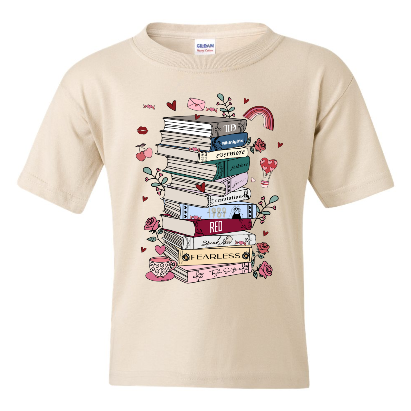 Youth “Album Book Stack” Tee – Cute Music Lover Graphic Shirt
