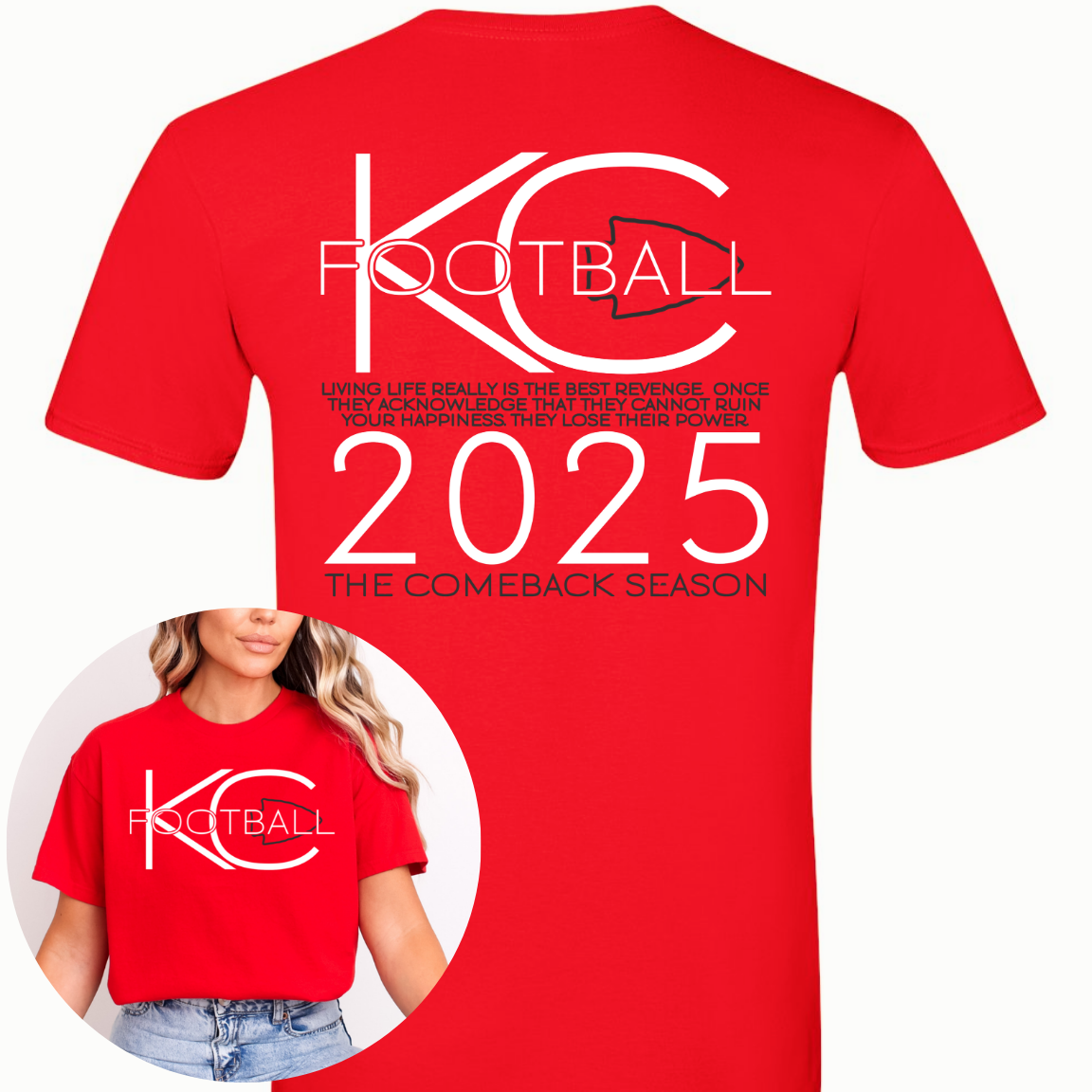 Rep Kansas City with the 2025 Football “Comeback Season” red tee. Stand out on game day with bold fan gear.