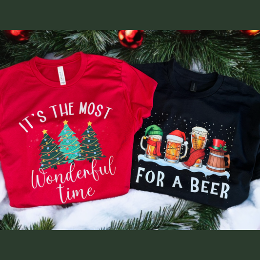 🎄 The Most Wonderful Time… For a Beer | Holiday Couple Shirt Duo