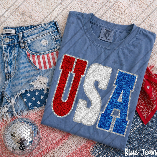 USA Faux Chenille Patch Graphic Tee