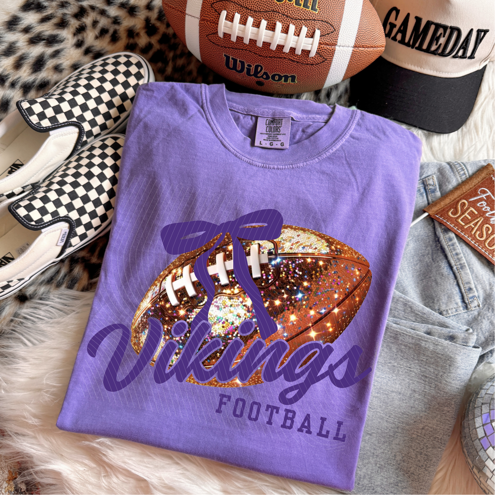 Vikings Faux Glitter Football with Bow