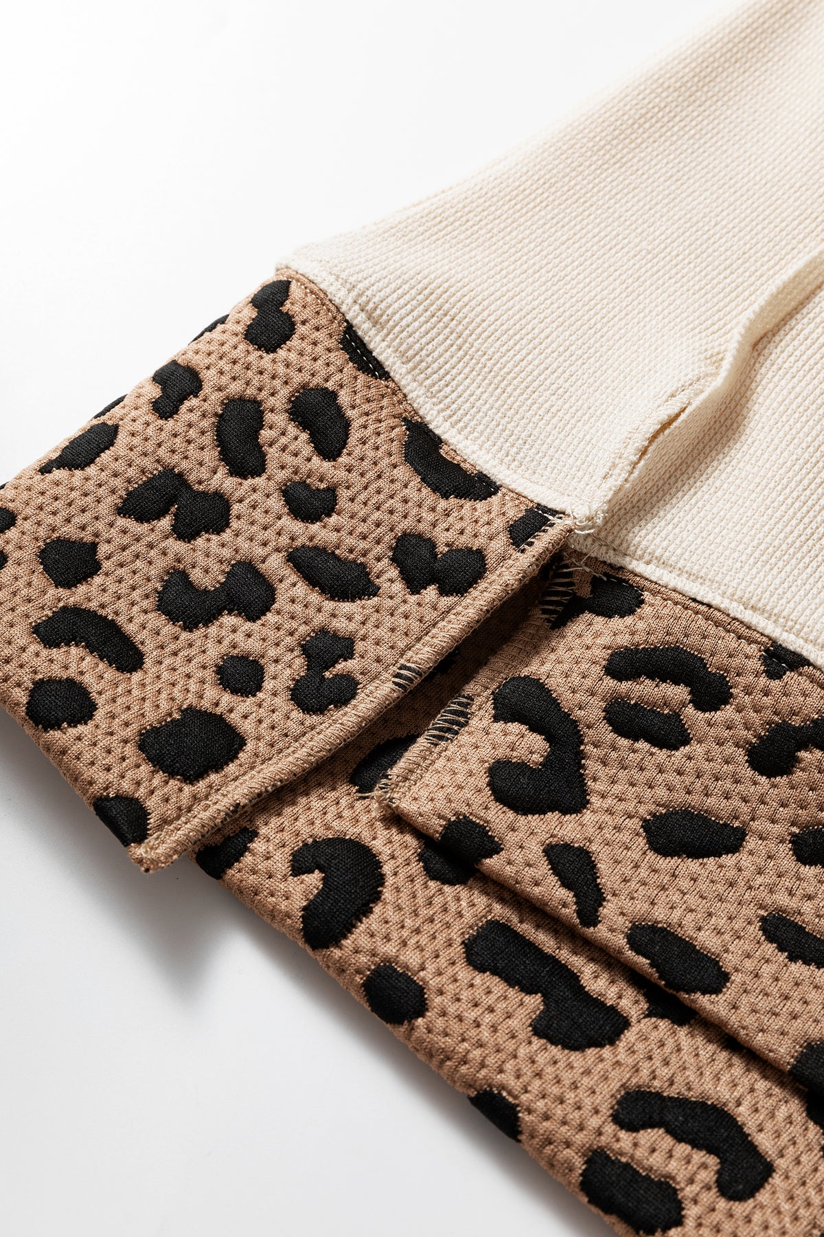 Beige Contrast Leopard Star Patchwork Detail Raw Seam Baggy Sweatshirt