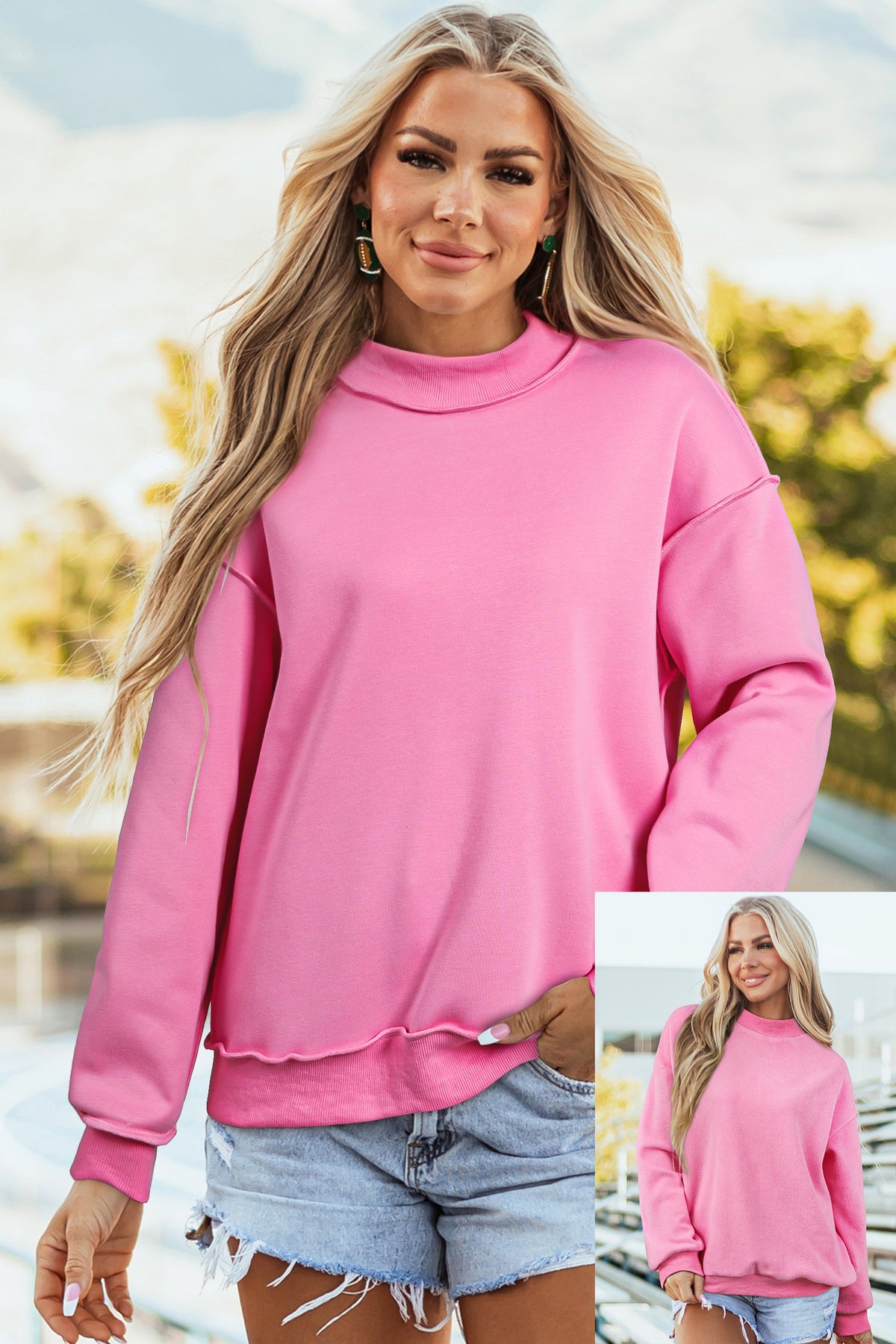 Racing Red Oversize Drop Shoulder Reversible Mock Neck Sweatshirt
