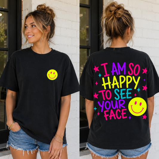 Happy to See Your Face | Bright Neon Smiley Youth T-Shirt
