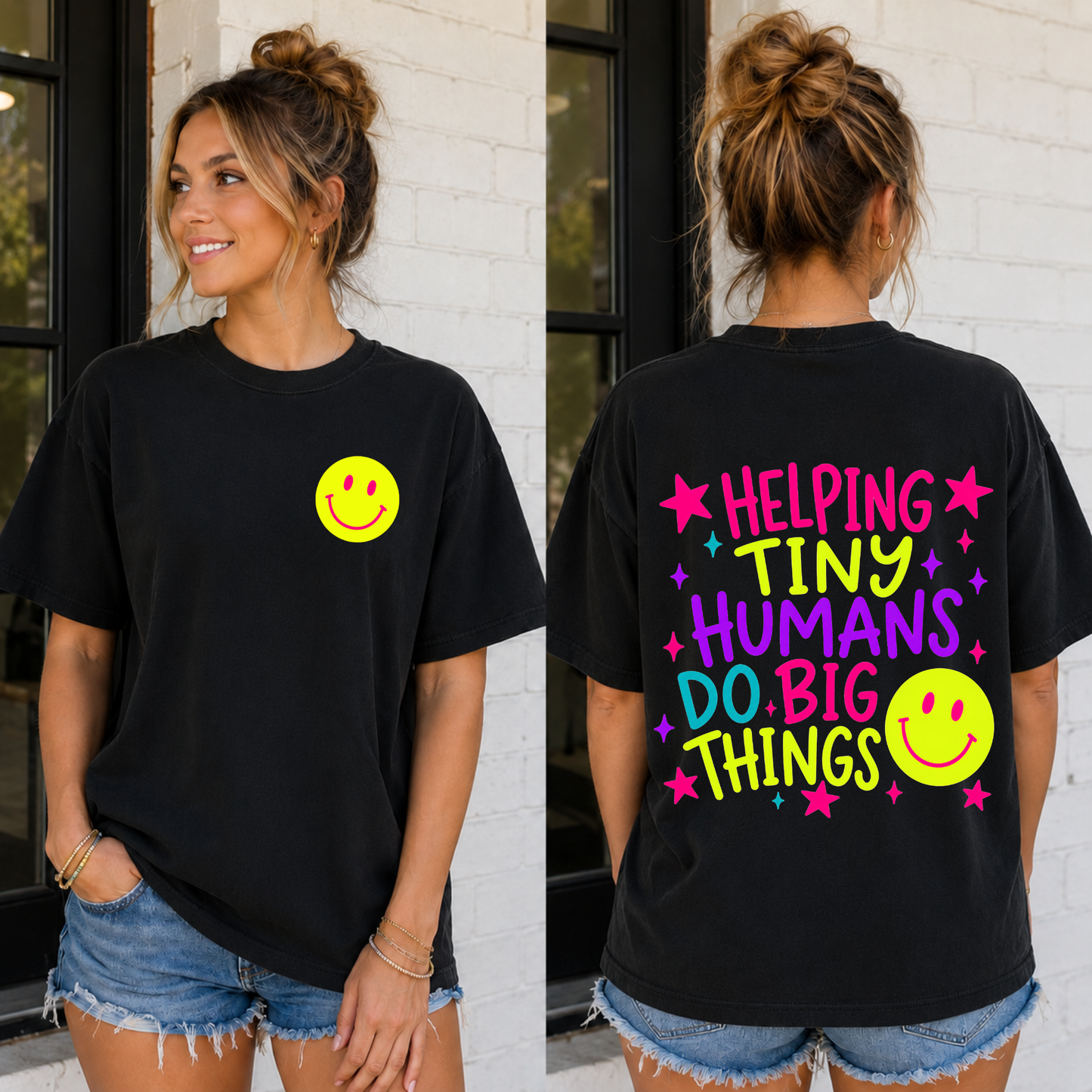 Helping Tiny Humans | Neon Smilehy T-Shirt